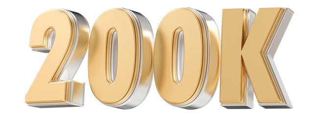 200K Followers Gold Number 3D Render