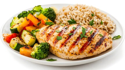 Delectable Grilled Chicken Plate with Steamed Vegetables Artfully Presented