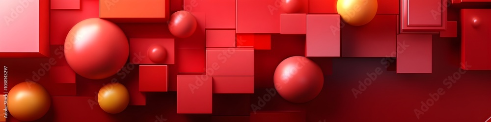 Poster abstract 3d render with geometric red shapes and modern graphic design