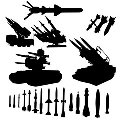 Obraz premium Vector Silhouette Set of Missiles and Military Launch Systems