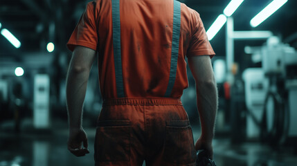Worker Refueling at Gas Station During Daily Routine