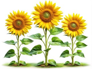 Obraz premium Sunflower trees isolated on a white background, perfect for stock photography. Clipping path included for easy use in various design projects.