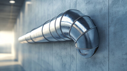 Industrial metal air duct in a modern building interior.