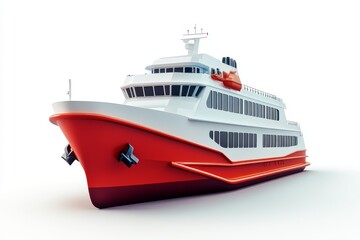 Fototapeta premium Red and White Passenger Ferry Boat Isolated on White Background