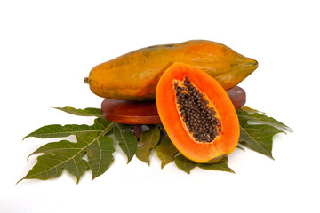 Papaya fruit and seeds isolated on white background with clipping path