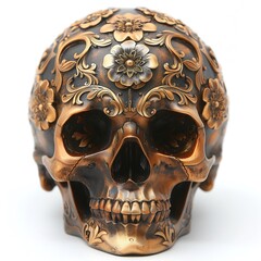 Human skull made of gold and wood