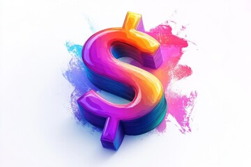 Colorful 3D Dollar Sign with Paint Splatter