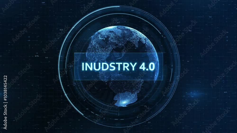 Aufkleber industry 4.0 concept: futuristic globe with grid, binary code, and digital animation