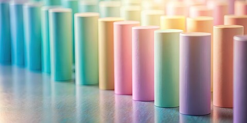 Obraz premium Vibrant pastel cylinders captured in tilt-shift photography create captivating abstract art, blending design concepts with playful colors for a unique visual experience.