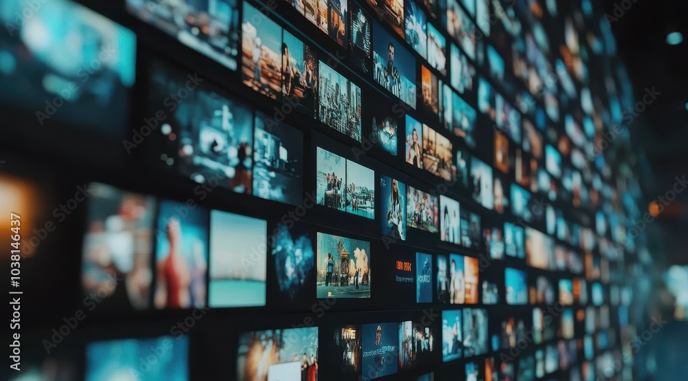Poster a dynamic display of various television screens showcasing different types and sizes of video conten