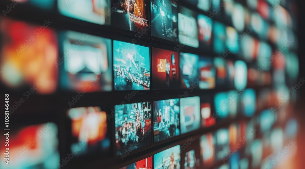 Poster a dynamic display of various television screens showcasing different types and sizes of video conten