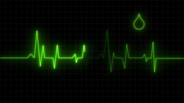 Blood donor logo royalty animation, Digital Heartbeat Plus Animation, blood donation logo with green blood drop, donate blood save life, medical heartbeat animation.