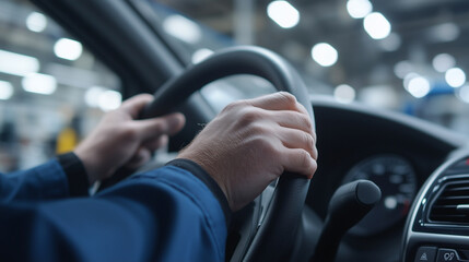 Mechanic Test Driving Vehicle After Repairs for Performance Check