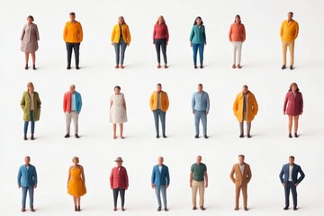 Miniature People Figures Standing in a Row