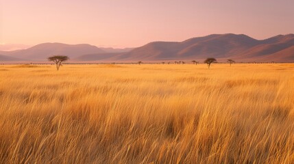Obraz premium Golden Grasslands Under a Pink Sky