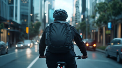 Laborer Biking to Work in Urban Setting
