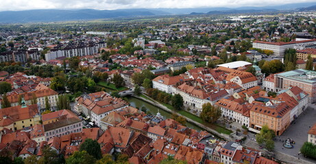 Naklejka premium Ljubljana is the capital and largest city of Slovenia located along a trade route between the northern Adriatic Sea and the Danube region