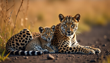 Fototapeta premium Leopard family in the wild