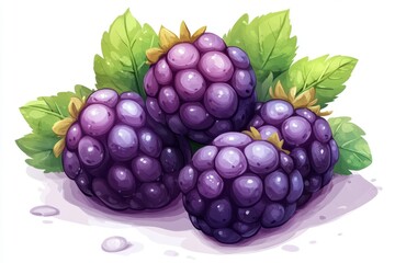 Fototapeta premium Fresh Blackberries with Green Leaves Isolated on White Background