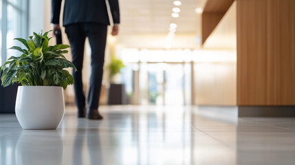 Fototapeta premium Skilled Worker Checking In at Commercial Building Reception