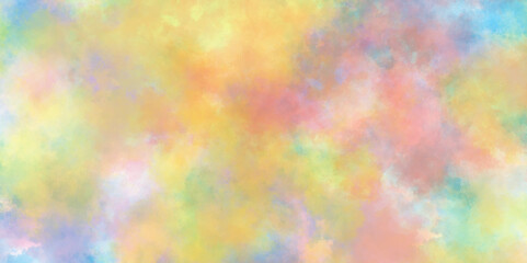 Abstract cloudy gradient background with multicolor cloudy stains, multicolor clouds texture watercolor picture painting illustration, Pastel colors wet effect hand drawn soft watercolor background.