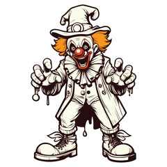 Horror clown cartoon scary circus monster face. Vector Halloween holiday character, evil clown or joker