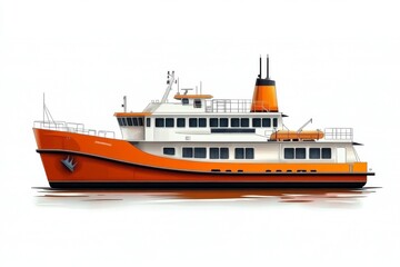 Fototapeta premium Orange and White Passenger Ferry Boat on the Water