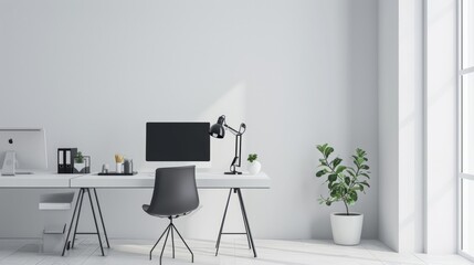 A sleek, modern workspace with clean lines and neutral tones, embodying the simplicity and functionality of a minimalist lifestyle. The image takes inspiration from contemporary interior design 
