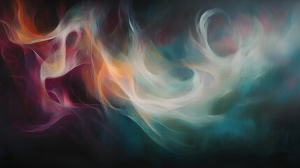 Fototapeta premium An abstract painting featuring swirling and intertwined colors in a range of red, orange, yellow, white, green, and blue hues.