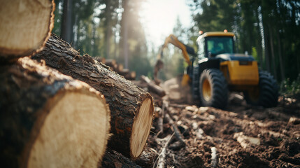 Logger Operating Machinery in Forest with Large Timber Handling