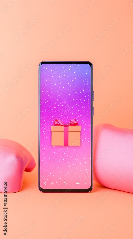 Poster a mobile phone screen displaying a shopping app with pop-up discounts and limited-time offers on fea