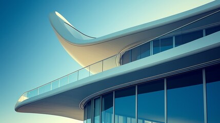 Obraz premium modern architectural masterpiece, showcasing innovative design and structural elegance. The photograph uses clean lines and a balanced composition, drawing inspiration from the architectural 