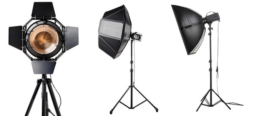 Studio lighting equipment on a white isolate background.