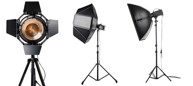 Studio lighting equipment on a white isolate background.