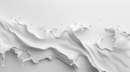 Obraz premium Dynamic splashes of white milk on a light colored background. Liquid forms intricate patterns and droplets, creating a visually vibrant and abstract image