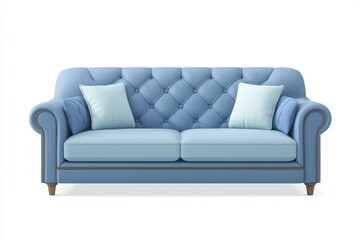 Fototapeta premium Blue Sofa with Pillows Upholstered Sofa Luxury Living Room Furniture Contemporary Desig