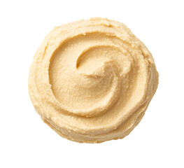 Sample of delicious hummus isolated on white, top view