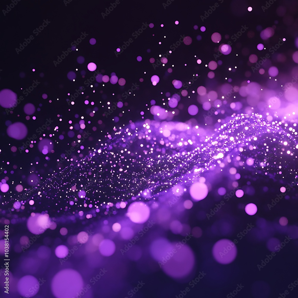 Poster purple background illuminated by swirling streams of flowing particles design