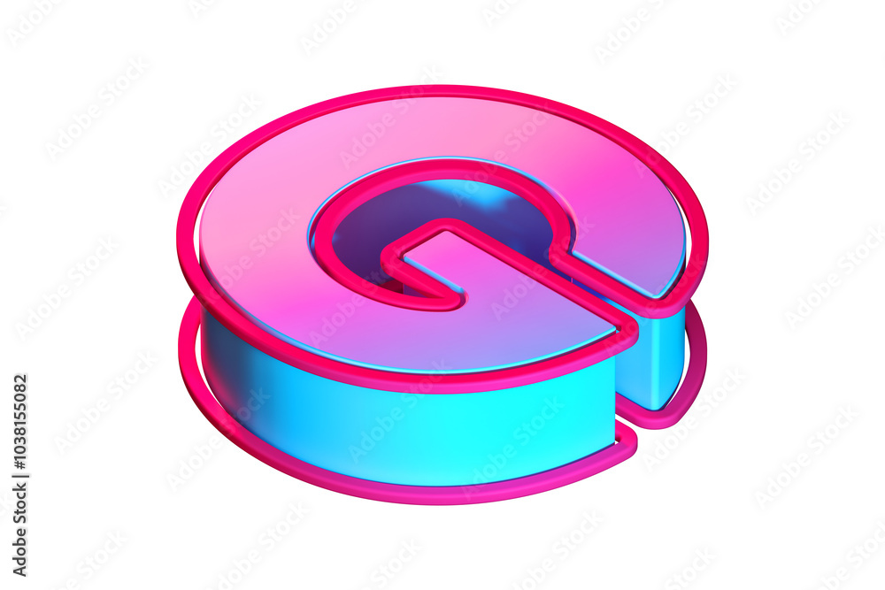 Poster rendered 3d letter g in isometric view with colorful gradient effect. vivid 3d rendering display fon