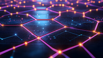 Abstract Digital Network with Glowing Lines and Points.