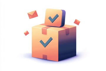 Delivery Box with Check Mark and Envelopes Illustration