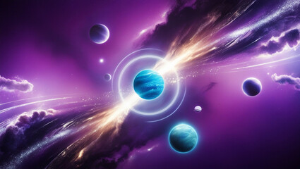 A vibrant, cosmic purple abstract background with a radiant, glowing milky way galaxy,generative ai