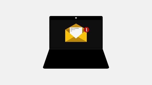 Animated Laptop with Incoming Message Notification Icon &ndash; Dynamic Motion Graphic for Digital Alerts.