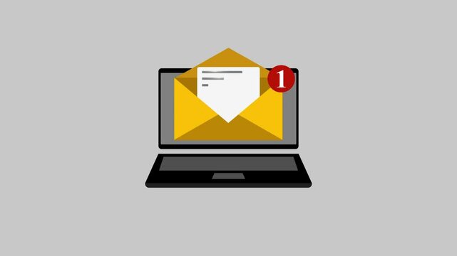 Animated Laptop with Incoming Message Notification Icon &ndash; Dynamic Motion Graphic for Digital Alerts.