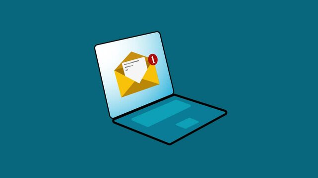 Animated Laptop with Incoming Message Notification Icon &ndash; Dynamic Motion Graphic for Digital Alerts.