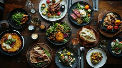 Cozy Table Scene with a Variety of Delicious Foods