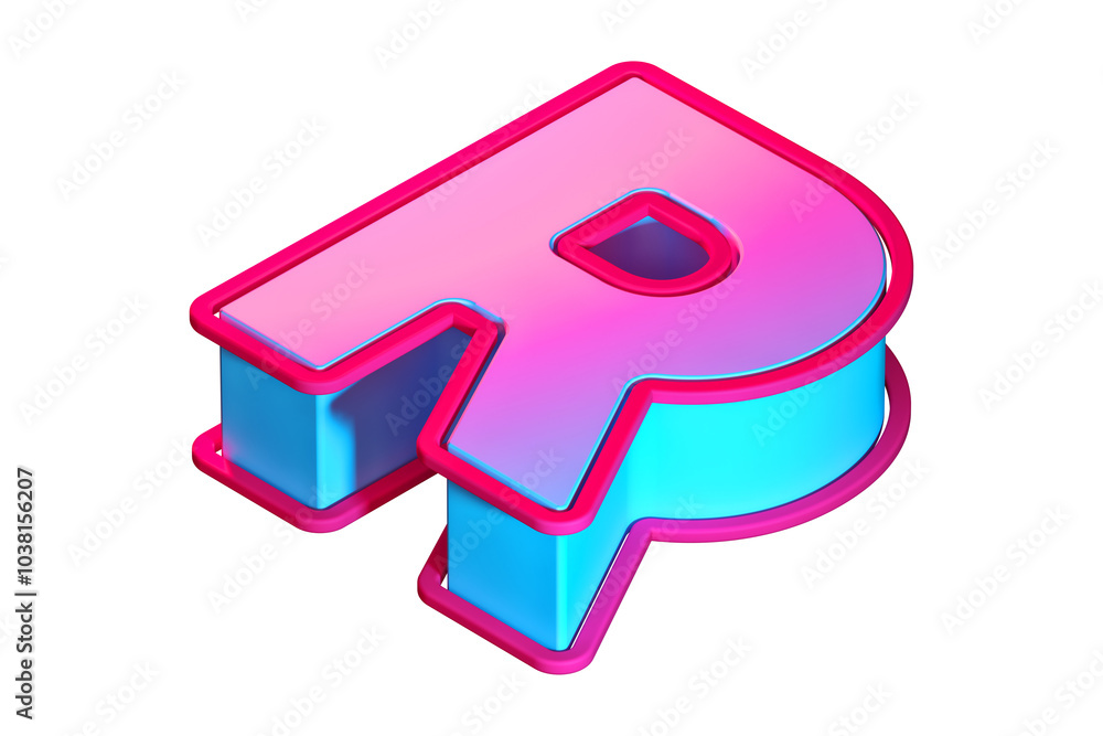 Poster top view 3d letter r in blue cyan and pink. isometric 3d rendering display typography suitable for p
