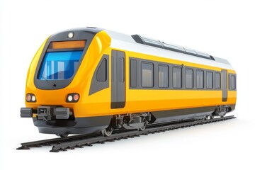 Naklejka premium Modern Yellow Train on Railway Tracks Isolated on White Background