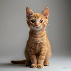 Obraz premium Adorable Ginger Kitten Sitting on Gray Background.