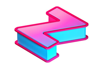 Tumbled 3D letter Z with purple pink gradient and cyan blue sides. Isometric 3D rendering font suitable for poster, web, advertising and modern design projects.